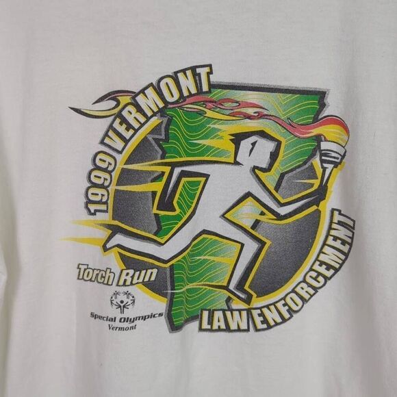 Vintage 1999 Oneita Men’s XL Law Enforcement Torch Run Vermont T-Shirt White - Picture 2 of 6